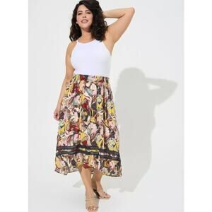 Torrid Hi Low Boho Maxi‎ Skirt Women 2X Yellow Ruffle Crinkle Gauze Cottagecore